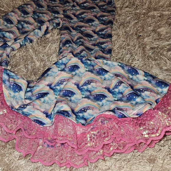 Daydreamer rainbow stars bell bottom ruffle toddler girl pants - Picture 4 of 4